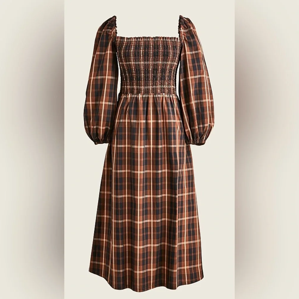 J.Crew Smocked Puff-sleeve Dress in Friday Plaid - Picture 3 of 7